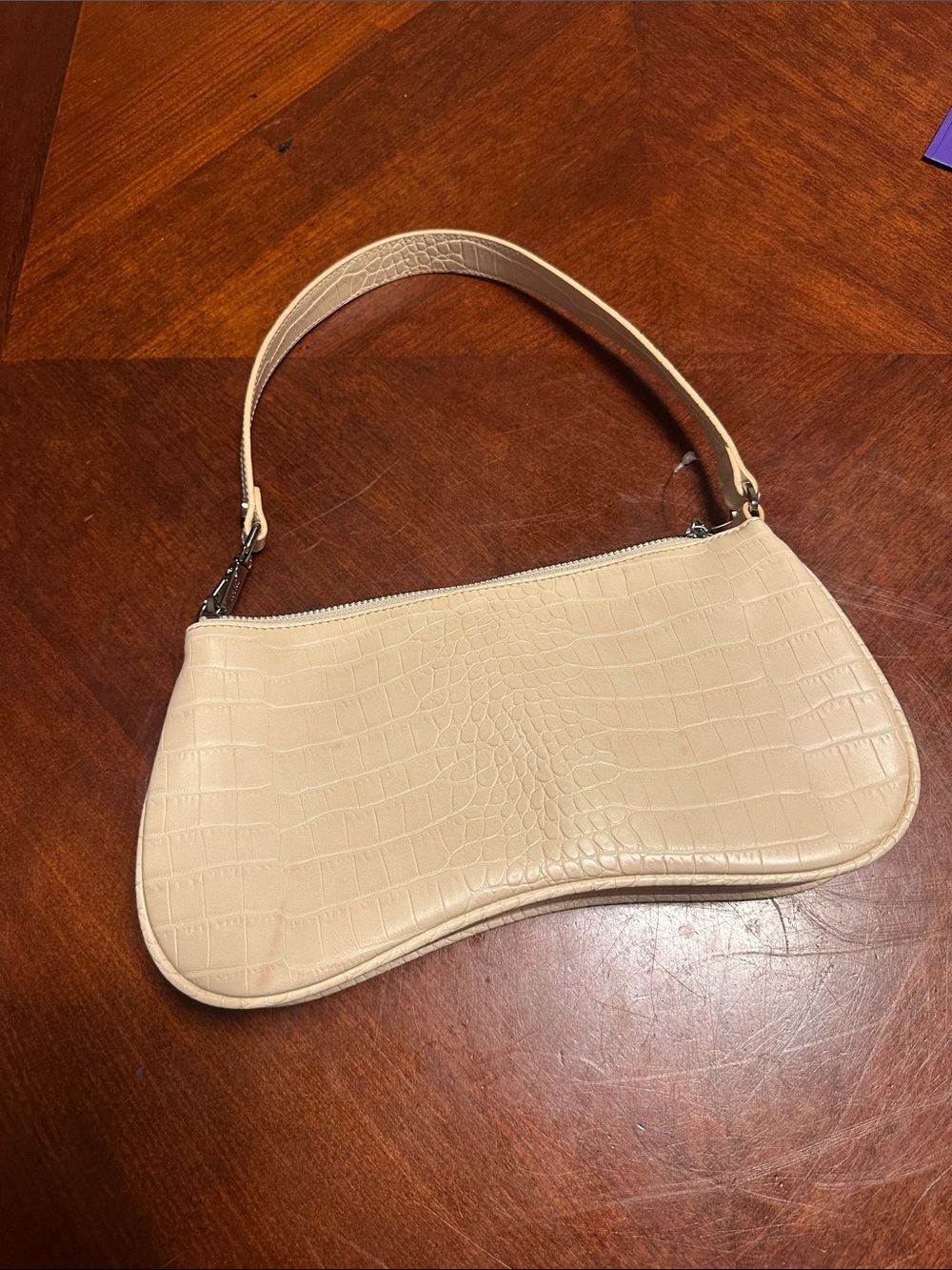 JW PEI Croc-Embossed Cream Shoulder Bag